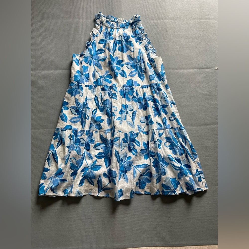 Clover and Sloane Blue and White A-Line Midi Dress